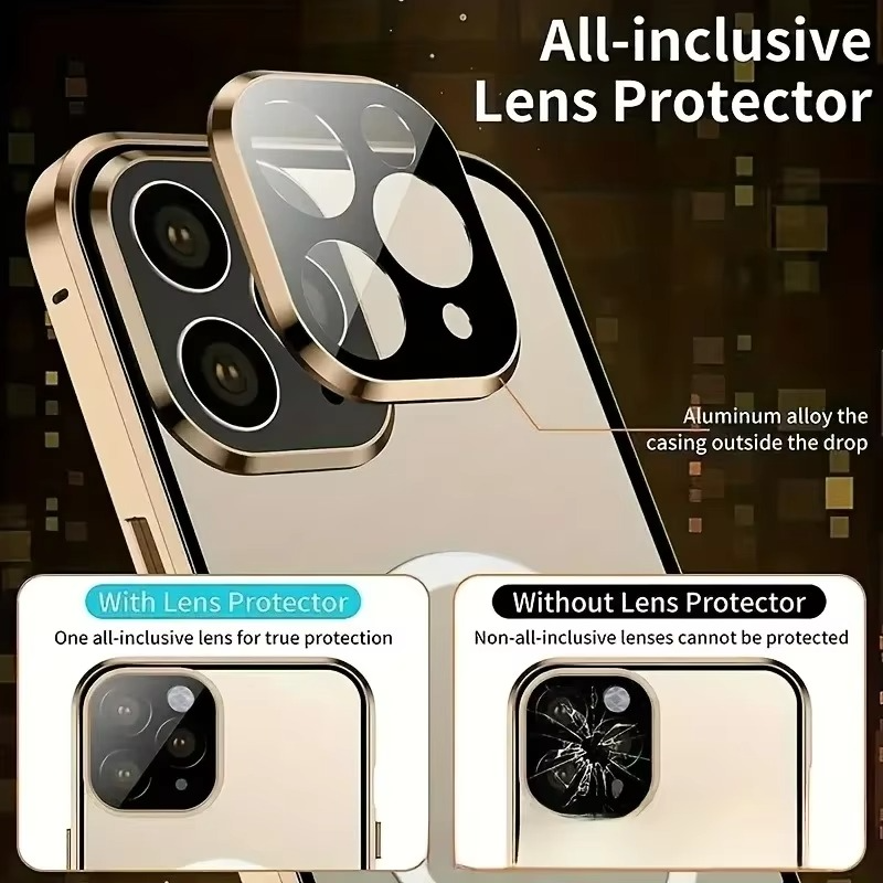 Luxury Apple iPhone Case, MagSafe Compatible, Camera Lens and Screen Protection, Ultra Thin, Shockproof, Magnetic, Full All Around Protection, Privacy Glass Snap Case