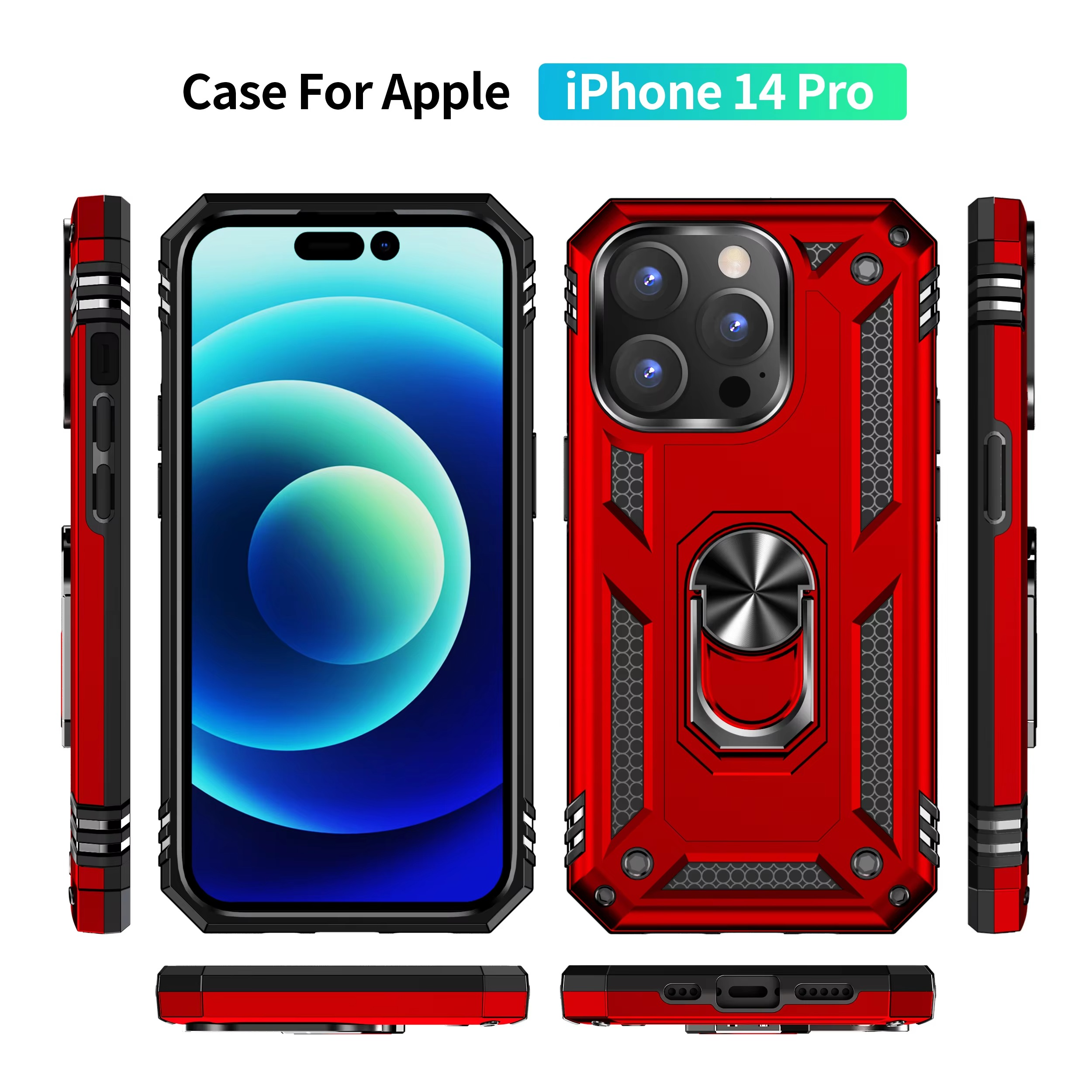 Robust Apple iPhone Case, MagSafe Compatible, Camera Lens and Screen Protection, Ultra Thin, Shockproof, Magnetic, Full All Around Protection, Metal Ring Kickstand Cover