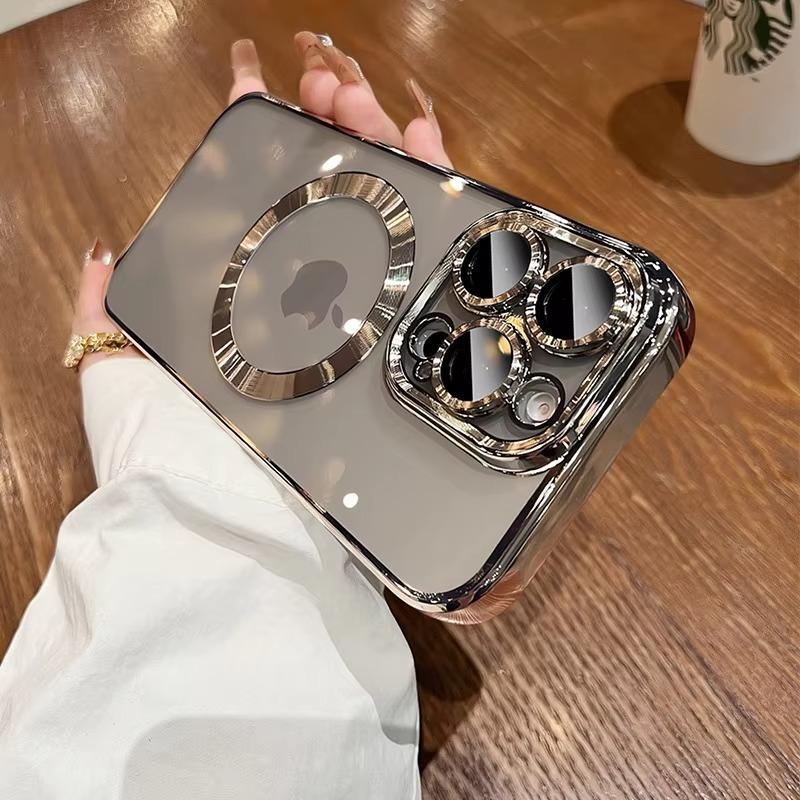 Luxury Electroplated MagSafe iPhone Case - Soft Clear Silicone TPU Cover, Wireless Charging Compatible, Case for iPhone