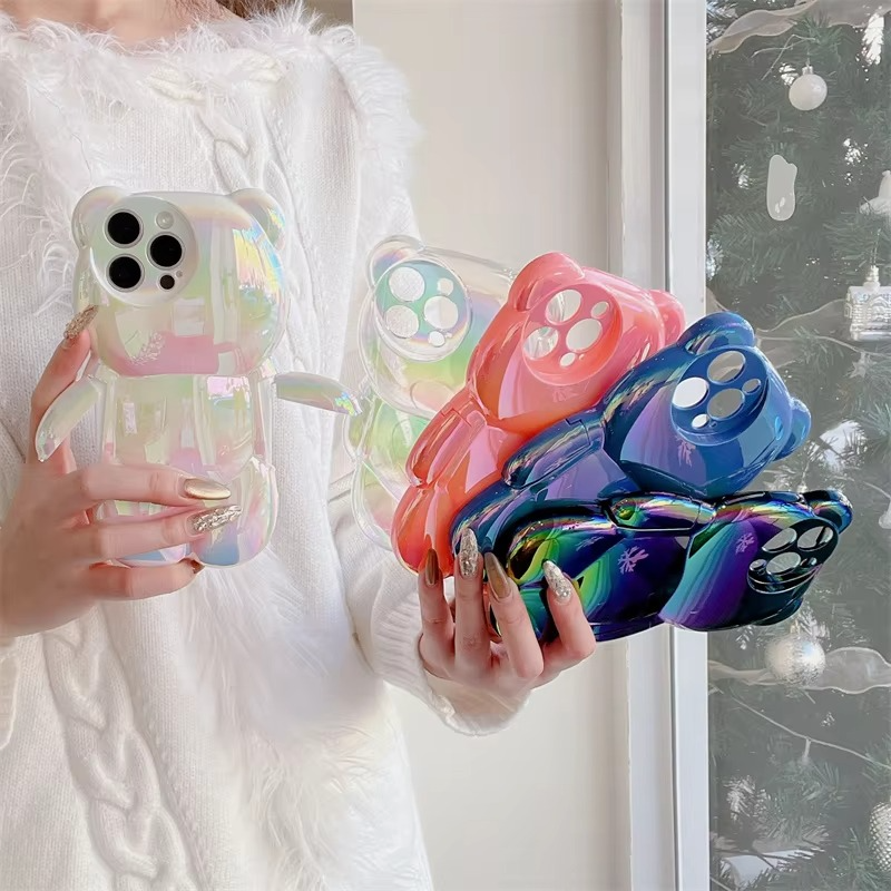 Luxury Apple iPhone Case, MagSafe Compatible, Camera Lens and Screen Protection, Ultra Thin, Shockproof, Magnetic, Full All Around Protection, 3D Bear Gradient Cartoon Cover