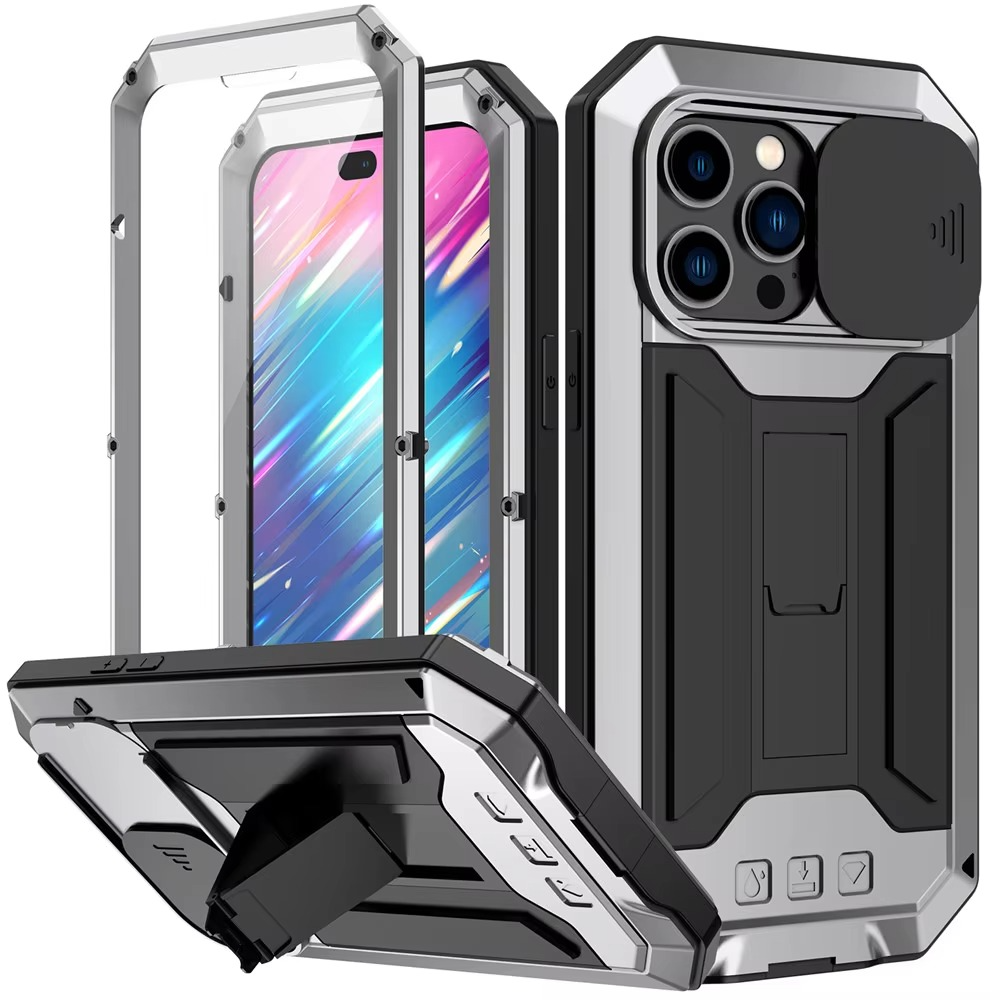 Robust Apple iPhone Case, MagSafe Compatible, Camera Lens and Screen Protection, Ultra Thin, Shockproof, Magnetic, Full All Around Protection, Metal 360 Glass Slide Cover