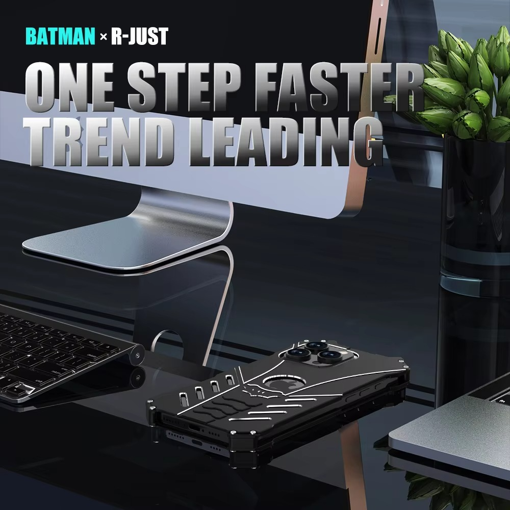 Robust Apple iPhone Case, MagSafe Compatible, Camera Lens and Screen Protection, Ultra Thin, Shockproof, Magnetic, Full All Around Protection, Bat Metal Armor Frame Cover