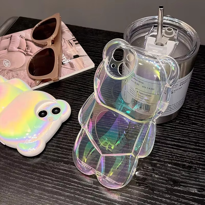 Luxury Apple iPhone Case, MagSafe Compatible, Camera Lens and Screen Protection, Ultra Thin, Shockproof, Magnetic, Full All Around Protection, 3D Bear Gradient Cartoon Cover