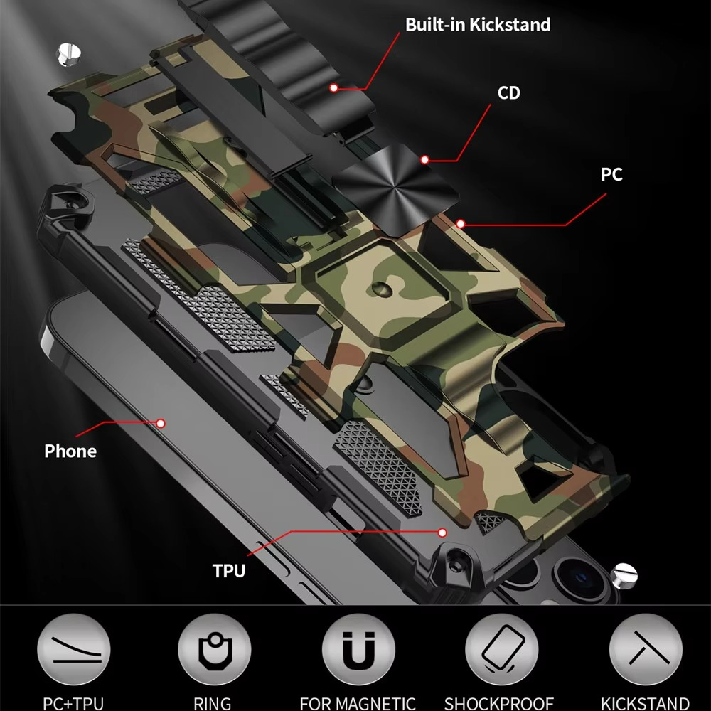 Robust Apple iPhone Case, MagSafe Compatible, Camera Lens and Screen Protection, Ultra Thin, Shockproof, Magnetic, Full All Around Protection, Camouflage Armor Cover