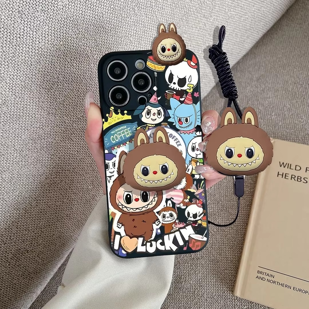 Luxury Apple iPhone Case, MagSafe Compatible, Camera Lens and Screen Protection, Ultra Thin, Shockproof, Magnetic, Full All Around Protection, Wink Labubu Rope Cover