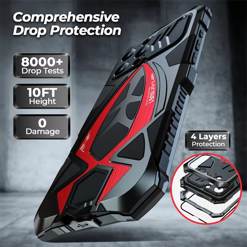 Robust Apple iPhone Case, MagSafe Compatible, Camera Lens and Screen Protection, Ultra Thin, Shockproof, Magnetic, Full All Around Protection, Heavy Armor Metal Cover