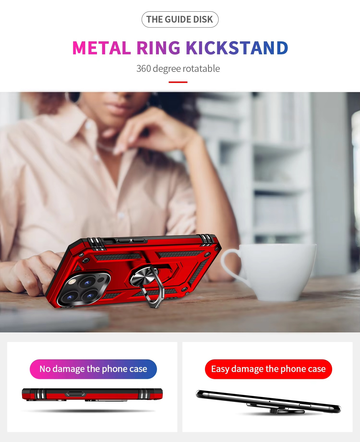 Robust Apple iPhone Case, MagSafe Compatible, Camera Lens and Screen Protection, Ultra Thin, Shockproof, Magnetic, Full All Around Protection, Metal Ring Kickstand Cover