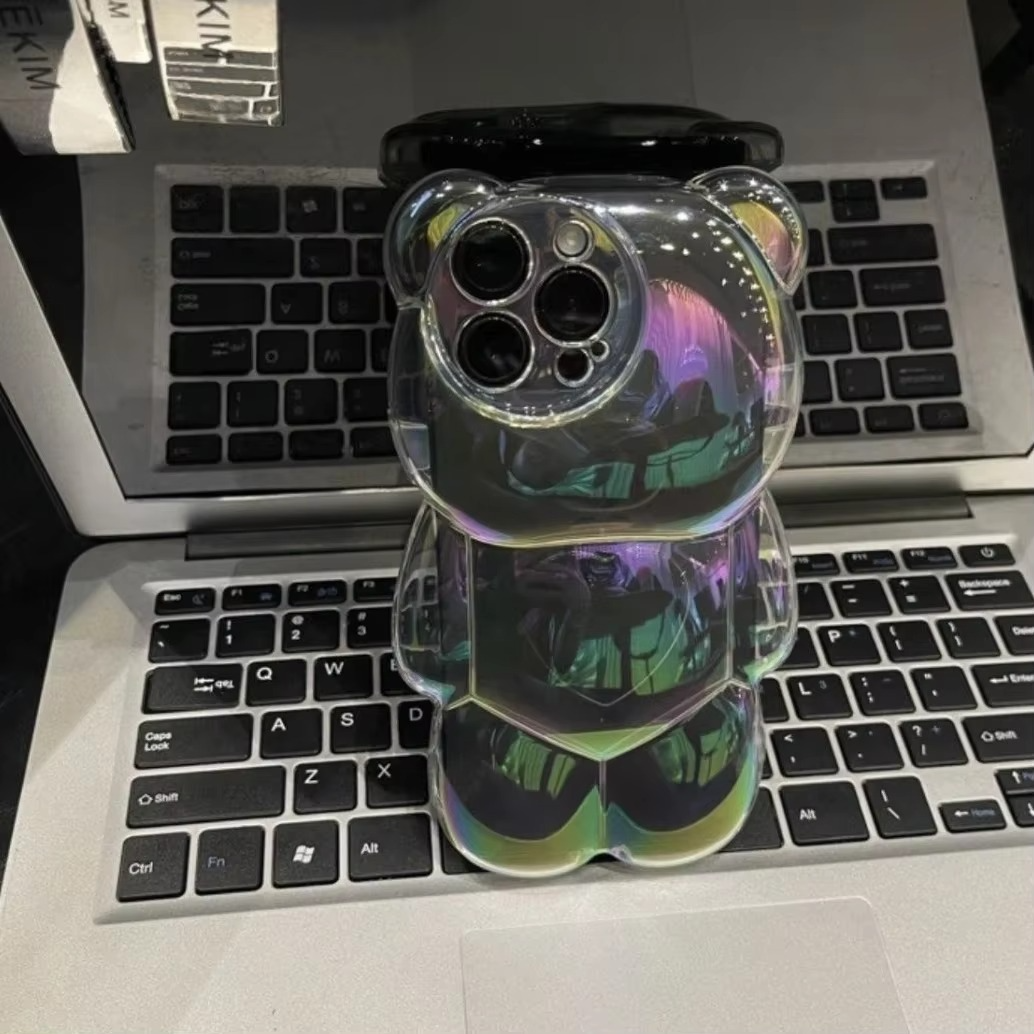 Luxury Apple iPhone Case, MagSafe Compatible, Camera Lens and Screen Protection, Ultra Thin, Shockproof, Magnetic, Full All Around Protection, 3D Bear Gradient Cartoon Cover