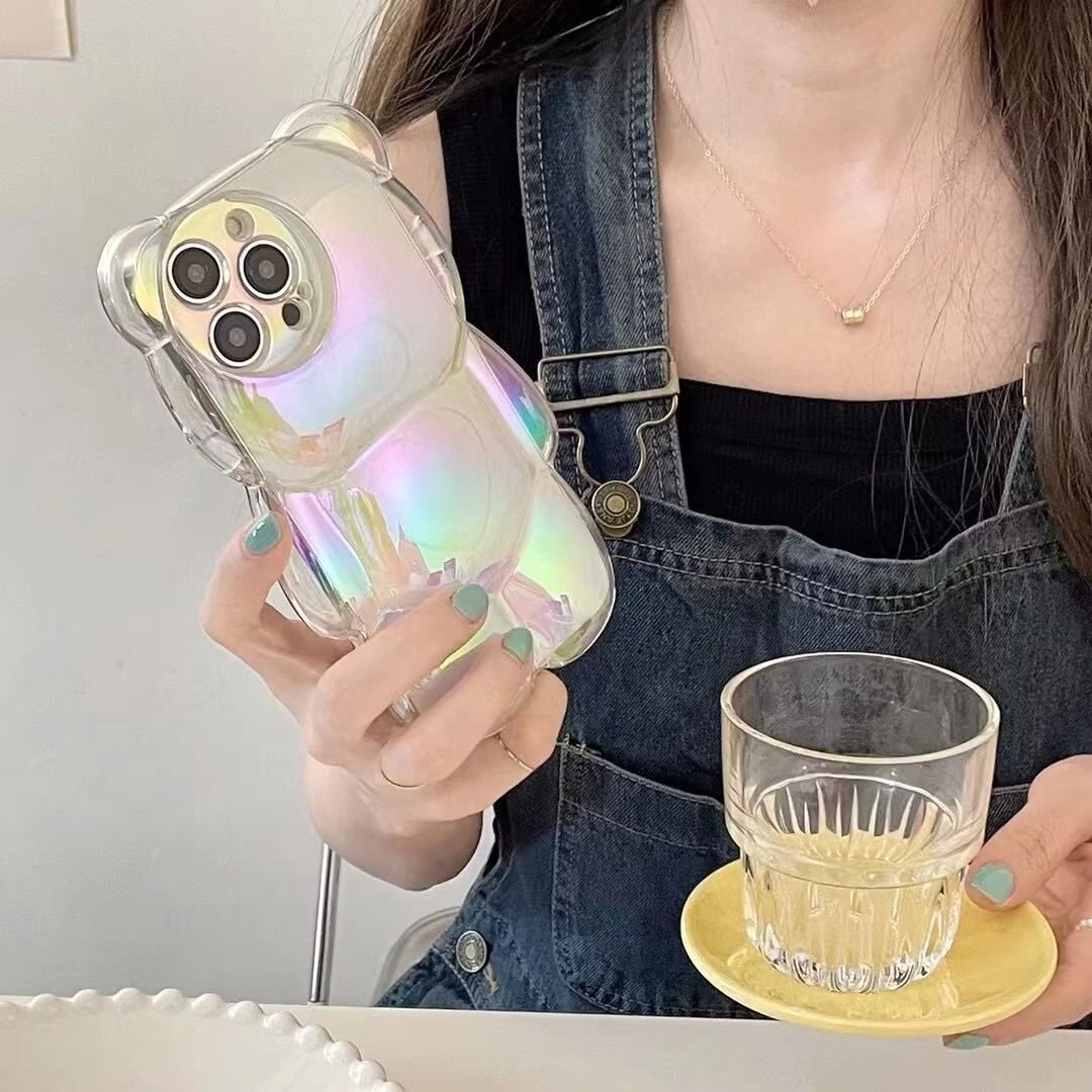 Luxury Apple iPhone Case, MagSafe Compatible, Camera Lens and Screen Protection, Ultra Thin, Shockproof, Magnetic, Full All Around Protection, 3D Bear Gradient Cartoon Cover