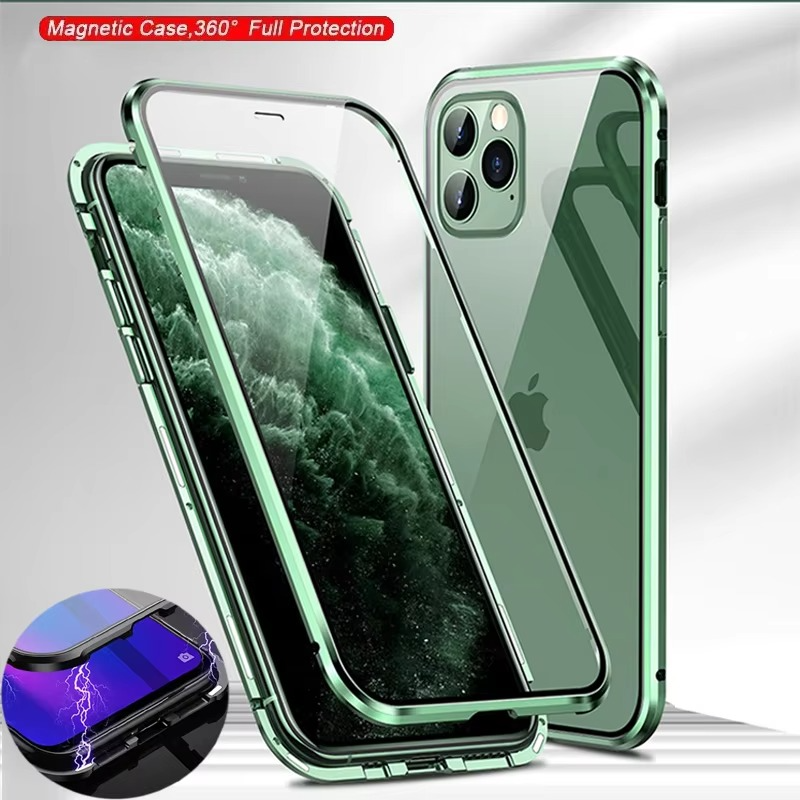 Robust Apple iPhone Case, MagSafe Compatible, Camera Lens and Screen Protection, Ultra Thin, Shockproof, Magnetic, Full All Around Protection, 360 Metal Glass Magnet Cover