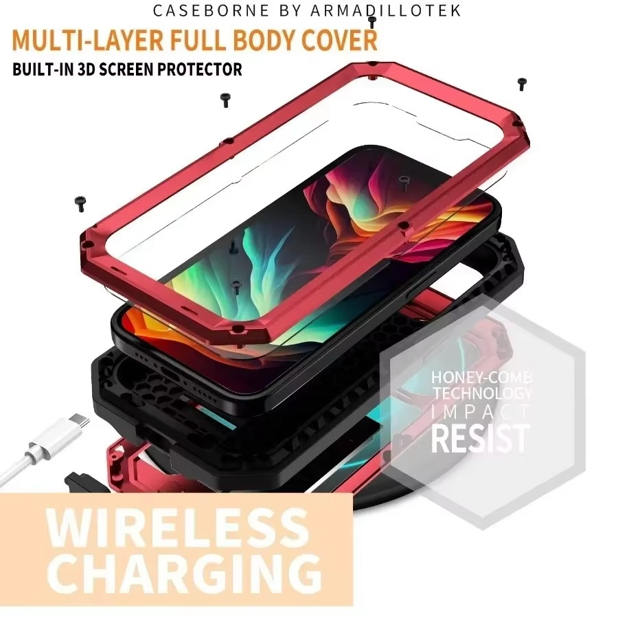 Robust Apple iPhone Case, MagSafe Compatible, Camera Lens and Screen Protection, Ultra Thin, Shockproof, Magnetic, Full All Around Protection, Metal 360 Glass Slide Cover