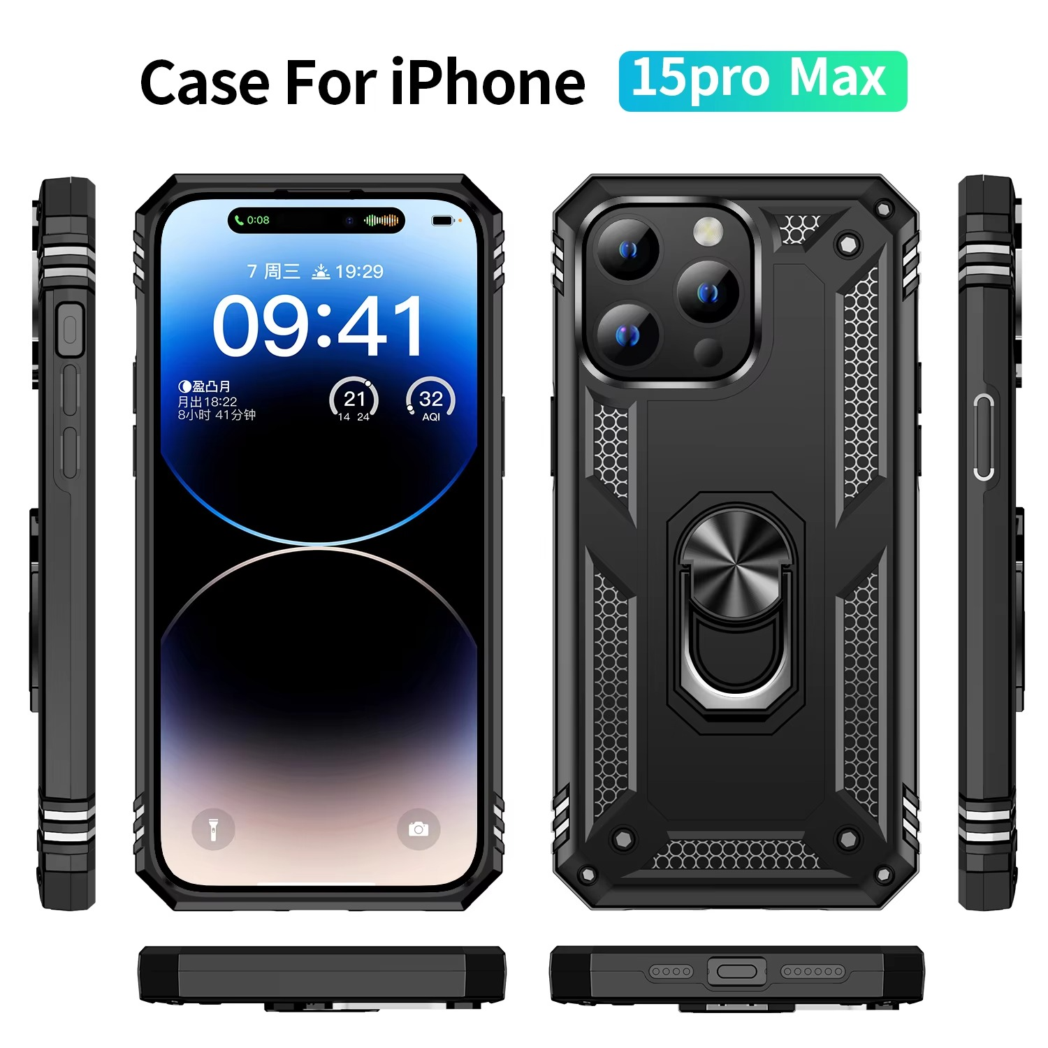 Robust Apple iPhone Case, MagSafe Compatible, Camera Lens and Screen Protection, Ultra Thin, Shockproof, Magnetic, Full All Around Protection, Metal Ring Kickstand Cover