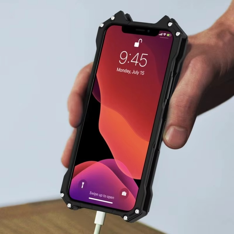 Robust Apple iPhone Case, MagSafe Compatible, Camera Lens and Screen Protection, Ultra Thin, Shockproof, Magnetic, Full All Around Protection, Bat Metal Armor Frame Cover