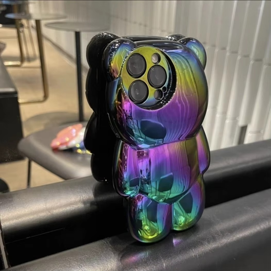 Luxury Apple iPhone Case, MagSafe Compatible, Camera Lens and Screen Protection, Ultra Thin, Shockproof, Magnetic, Full All Around Protection, 3D Bear Gradient Cartoon Cover