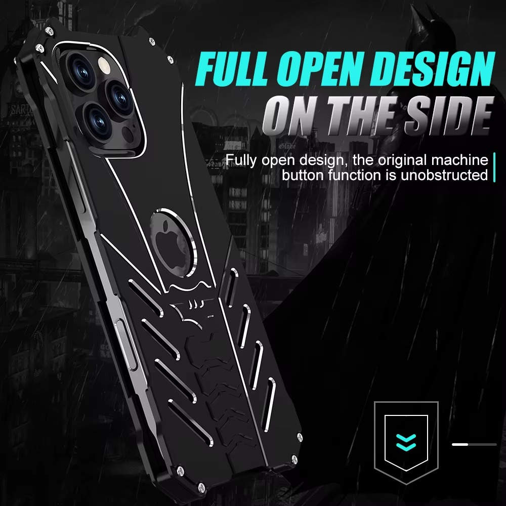Robust Apple iPhone Case, MagSafe Compatible, Camera Lens and Screen Protection, Ultra Thin, Shockproof, Magnetic, Full All Around Protection, Bat Metal Armor Frame Cover