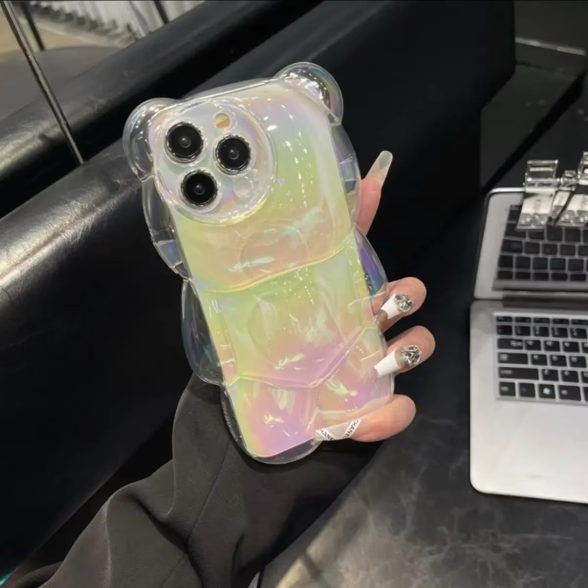 Luxury Apple iPhone Case, MagSafe Compatible, Camera Lens and Screen Protection, Ultra Thin, Shockproof, Magnetic, Full All Around Protection, 3D Bear Gradient Cartoon Cover