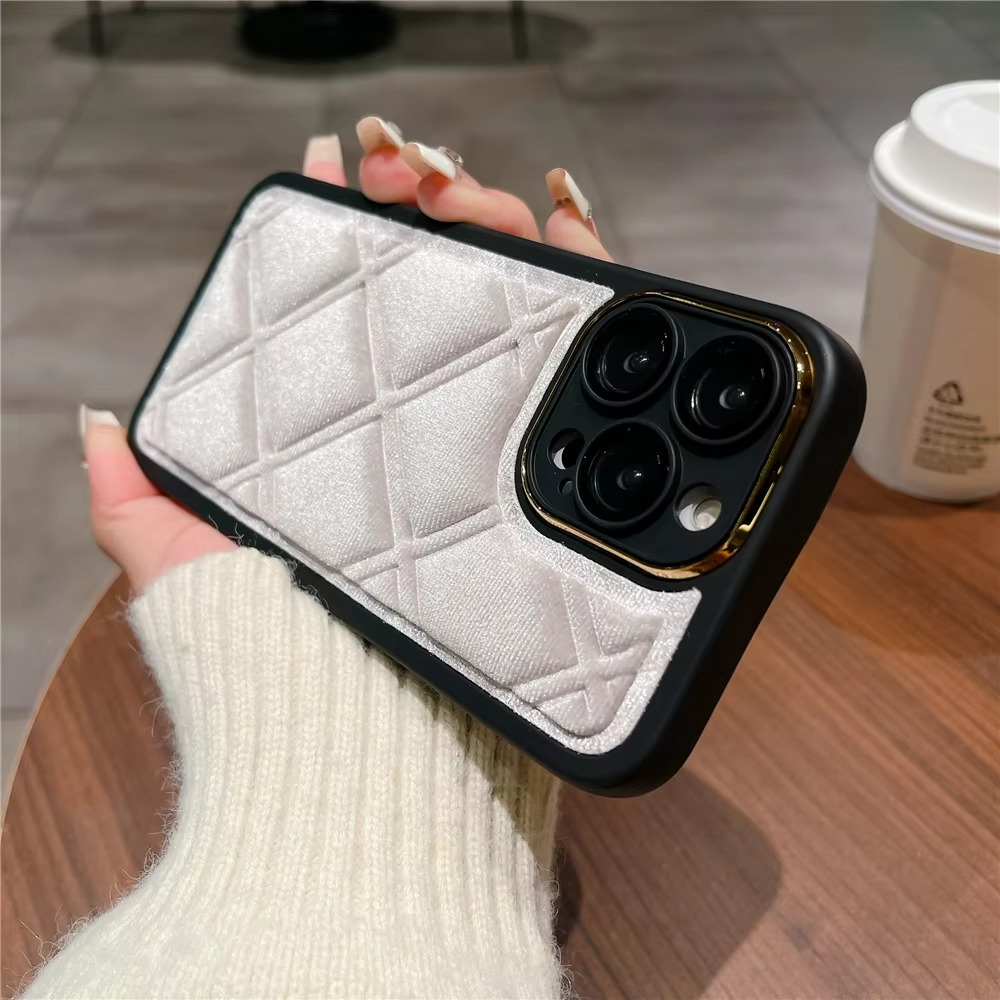 Luxury Apple iPhone Case, MagSafe Compatible, Camera Lens and Screen Protection, Ultra Thin, Shockproof, Magnetic, Full All Around Protection, Plaid Velvet Fabric Cover