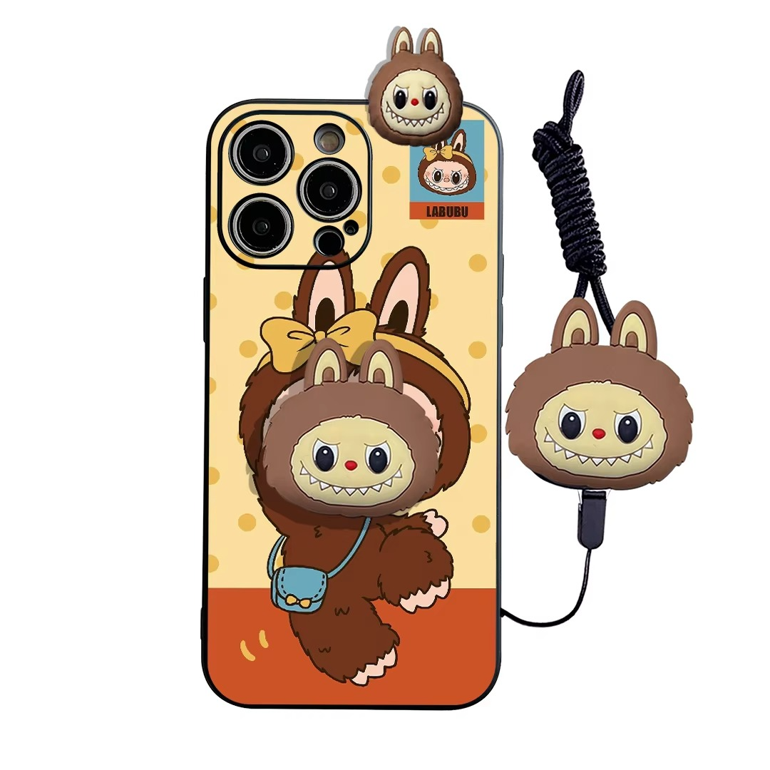 Luxury Apple iPhone Case, MagSafe Compatible, Camera Lens and Screen Protection, Ultra Thin, Shockproof, Magnetic, Full All Around Protection, Wink Labubu Rope Cover