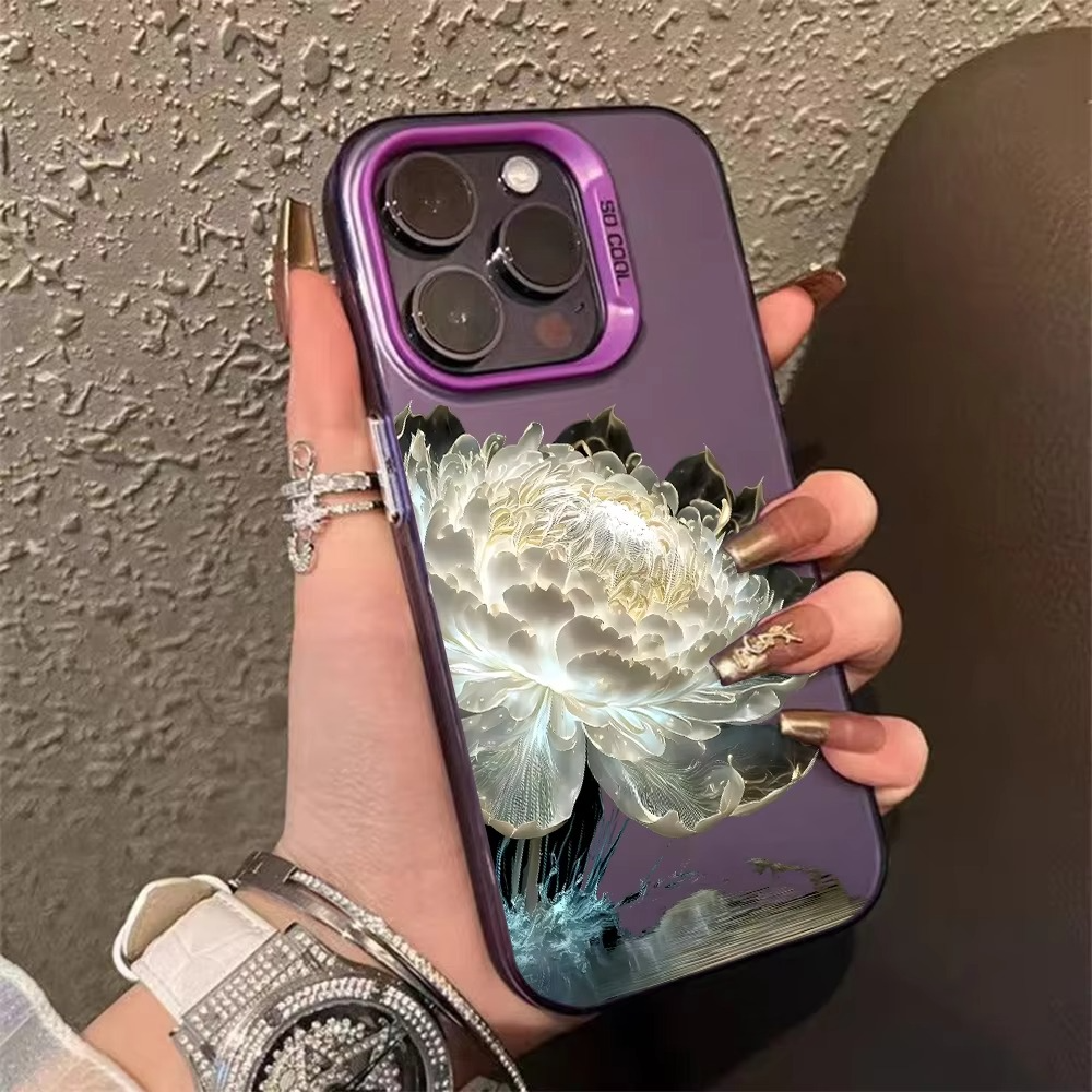 Luxury Apple iPhone Case, MagSafe Compatible, Camera Lens and Screen Protection, Ultra Thin, Shockproof, Magnetic, Full All Around Protection, Lotus Flower Plated Armor Cover