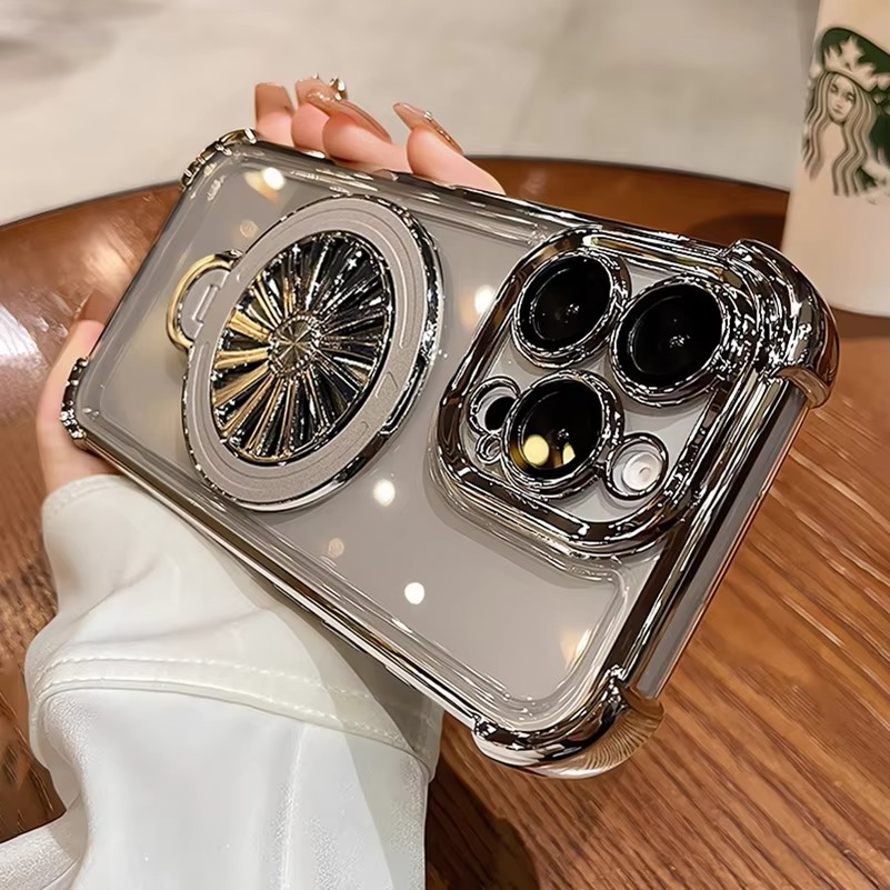 MagSafe iPhone Case with Rotating Gyro Bracket - Airbag Plating, Design, Wireless Charging Compatible | Case for iPhone