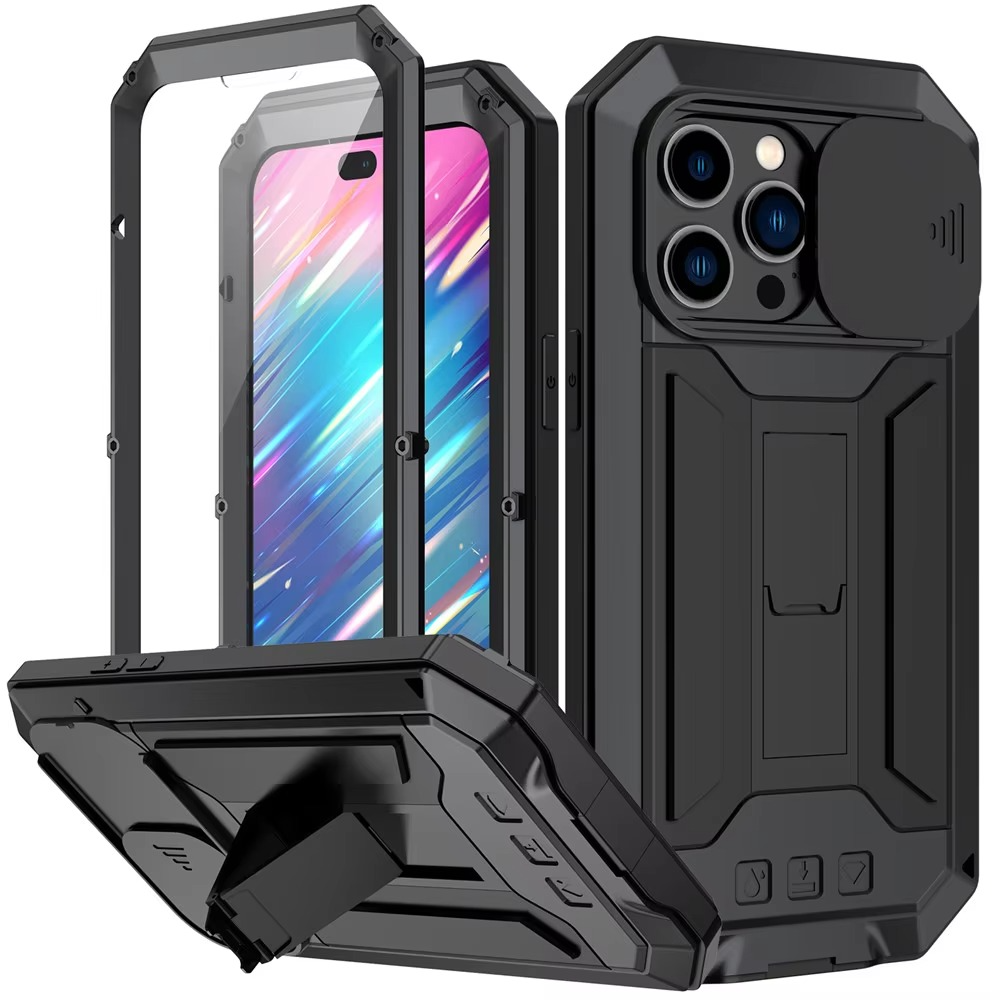 Robust Apple iPhone Case, MagSafe Compatible, Camera Lens and Screen Protection, Ultra Thin, Shockproof, Magnetic, Full All Around Protection, Metal 360 Glass Slide Cover