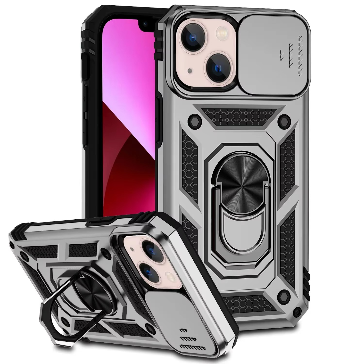 Robust Apple iPhone Case, MagSafe Compatible, Camera Lens and Screen Protection, Ultra Thin, Shockproof, Magnetic, Full All Around Protection, 360 Ring Car Mount Cover