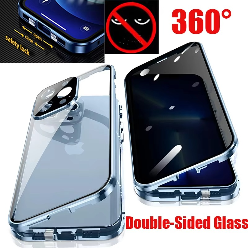 Luxury Apple iPhone Case, MagSafe Compatible, Camera Lens and Screen Protection, Ultra Thin, Shockproof, Magnetic, Full All Around Protection, Privacy Glass Snap Case