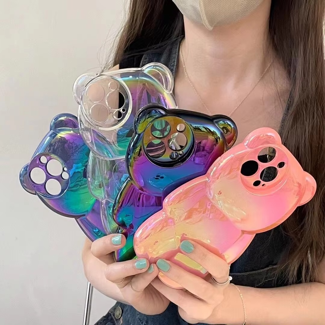 Luxury Apple iPhone Case, MagSafe Compatible, Camera Lens and Screen Protection, Ultra Thin, Shockproof, Magnetic, Full All Around Protection, 3D Bear Gradient Cartoon Cover