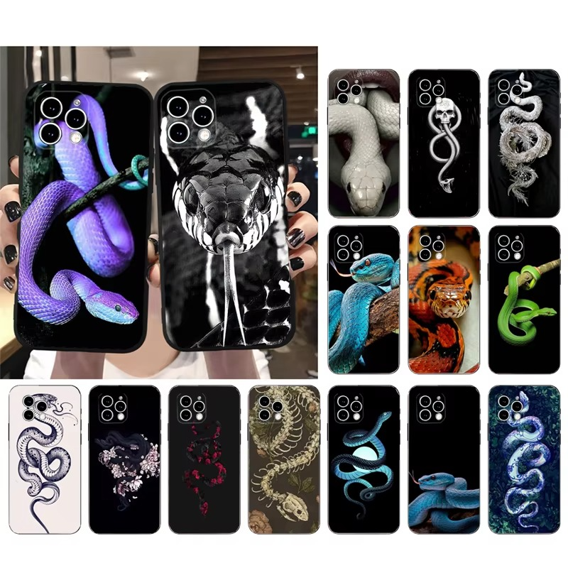 Luxury Apple iPhone Case, MagSafe Compatible, Camera Lens and Screen Protection, Ultra Thin, Shockproof, Magnetic, Full All Around Protection, Snake Pattern Soft Cover