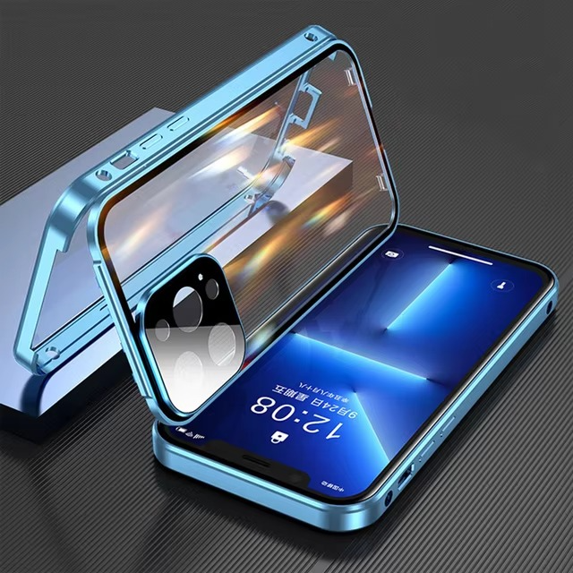 Luxury Apple iPhone Case, MagSafe Compatible, Camera Lens and Screen Protection, Ultra Thin, Shockproof, Magnetic, Full All Around Protection, Double Glass Lock Bumper Case