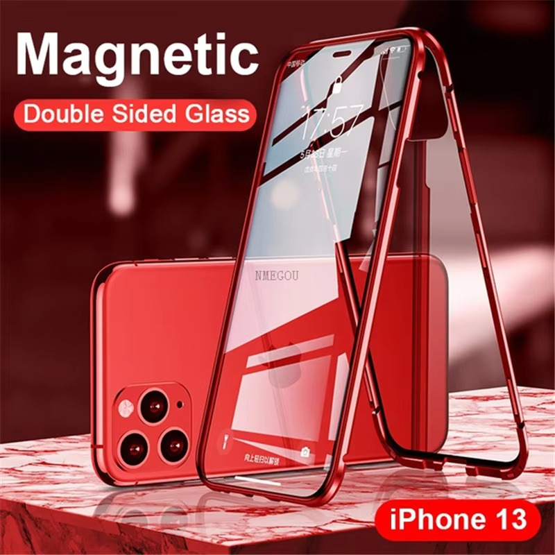 Robust Apple iPhone Case, MagSafe Compatible, Camera Lens and Screen Protection, Ultra Thin, Shockproof, Magnetic, Full All Around Protection, 360 Metal Glass Magnet Cover