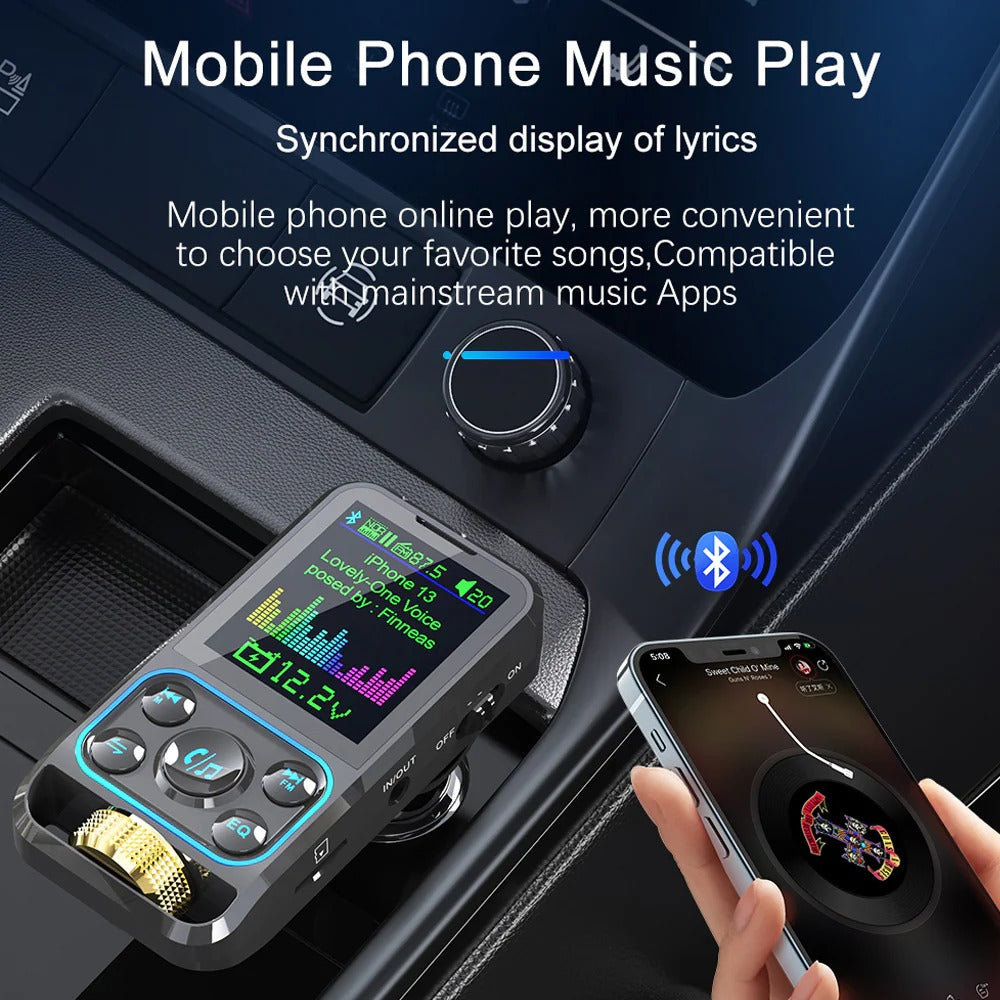 Premium, 1.8-Inch, Wireless Bluetooth FM Transmitter for Car, AUX Support, QC3.0 Charging, Treble, Bass Adjustment,