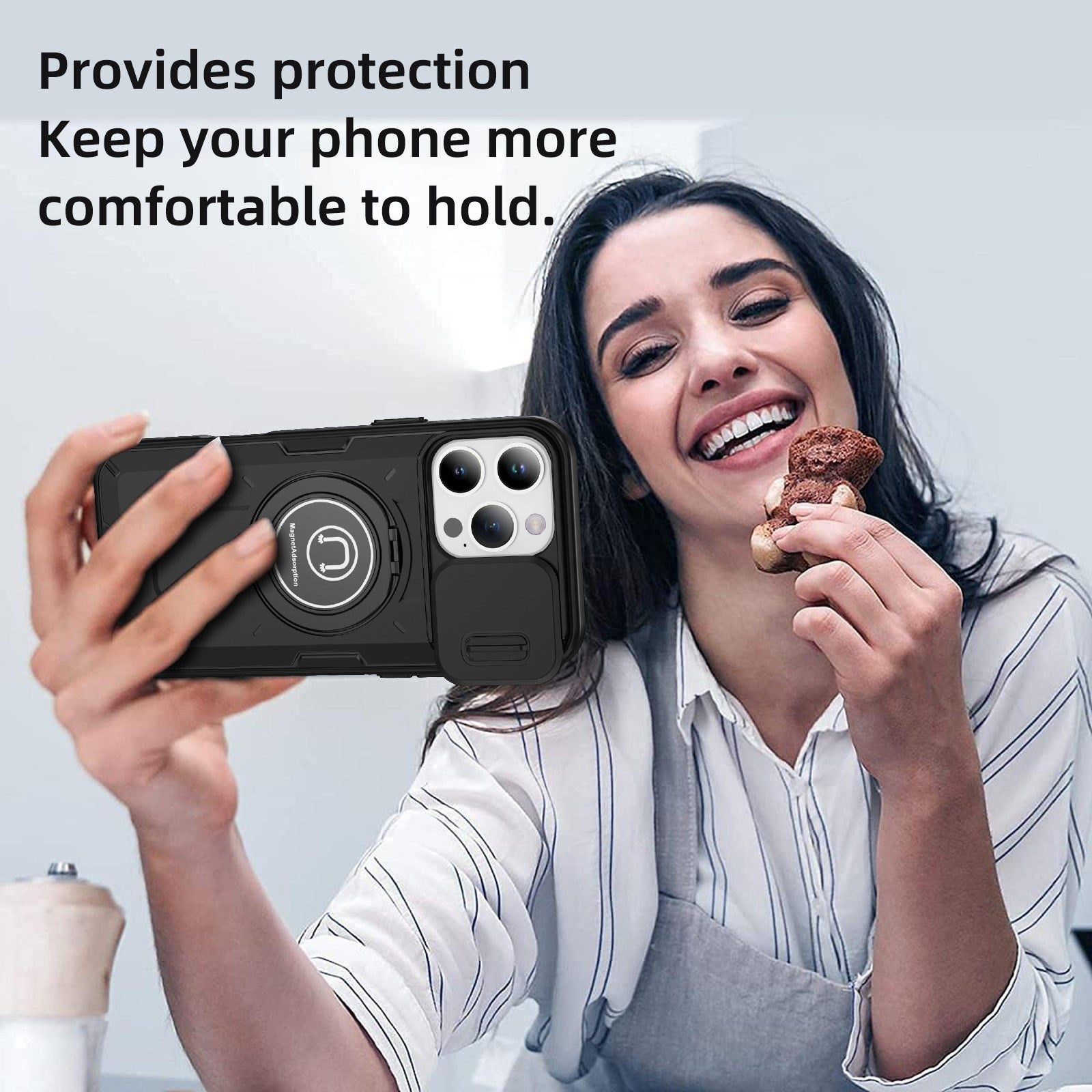 Slide Camera Ring Stand Armor Case – Anti-Fall Protection Kickstand Cover for iPhone Models