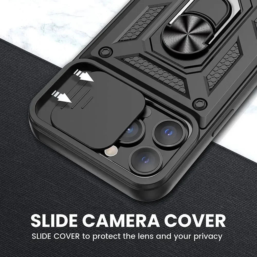 Shockproof Armor iPhone Case – Slide Camera Lens Protection, Rugged Full-Body Cover for iPhone Models