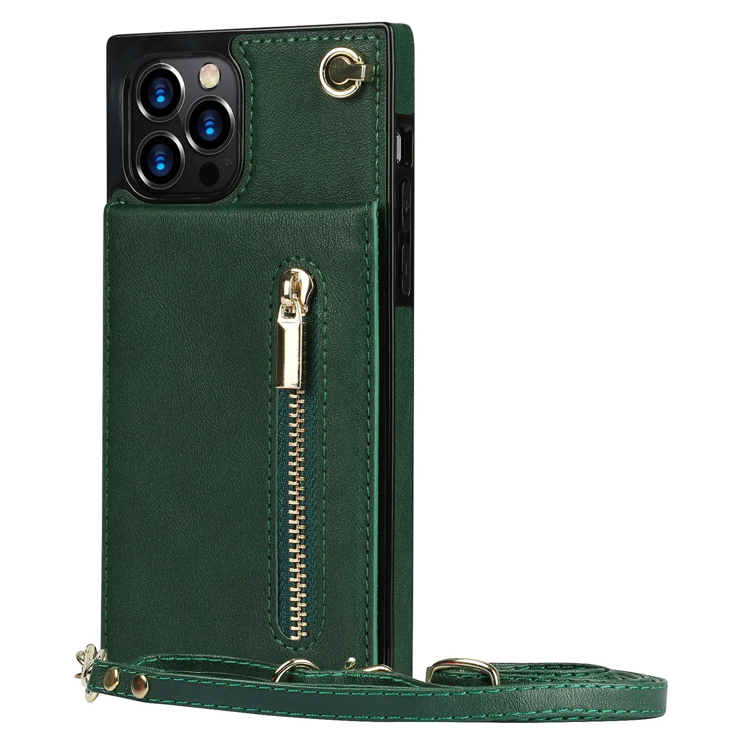 Luxury Zipper Wallet Crossbody Leather iPhone Case Card Holder, Lanyard Strap Magnetic Closure, Stylish Flip Cover for iPhone