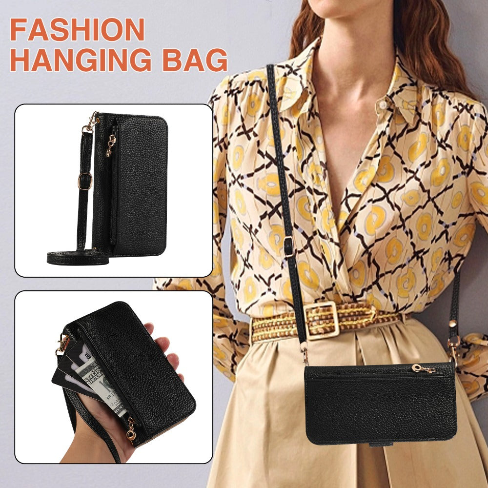 Luxury Crossbody Zipper Wallet iPhone Case – Leather Card Holder, Hands-Free Strap, Shockproof Protection, and Stylish Design for Ultimate Convenience