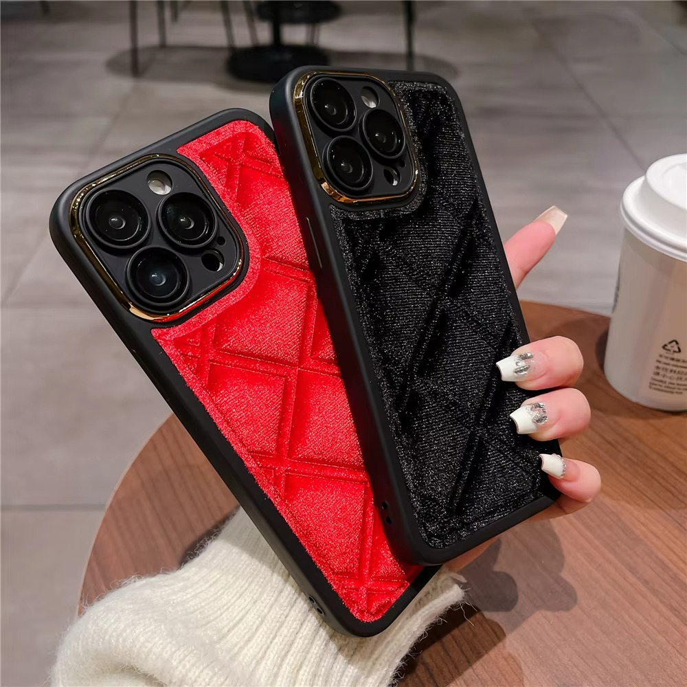 Luxury Apple iPhone Case, MagSafe Compatible, Camera Lens and Screen Protection, Ultra Thin, Shockproof, Magnetic, Full All Around Protection, Plaid Velvet Fabric Cover