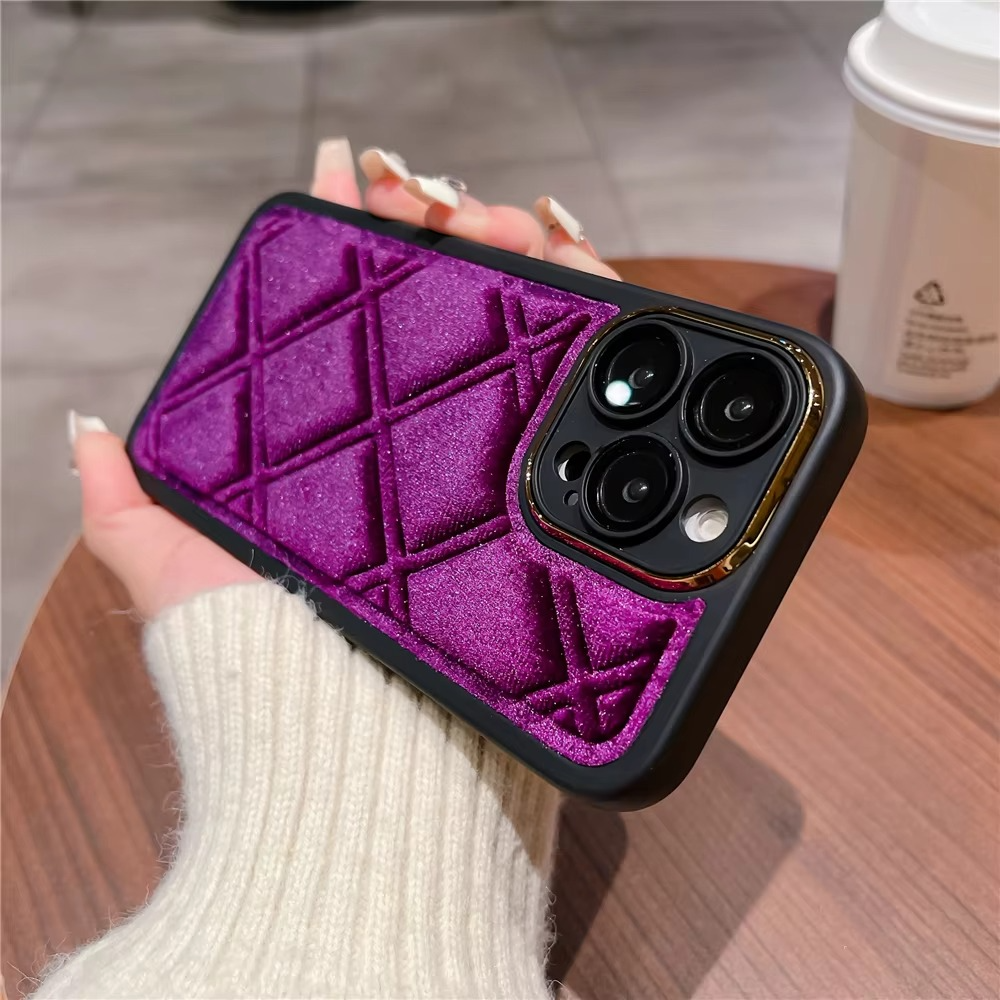 Luxury Apple iPhone Case, MagSafe Compatible, Camera Lens and Screen Protection, Ultra Thin, Shockproof, Magnetic, Full All Around Protection, Plaid Velvet Fabric Cover