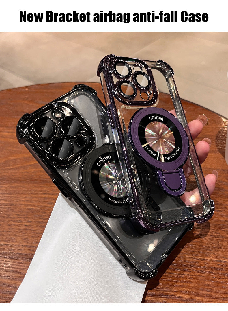 Frameless MagSafe Case with Logo Hole – Transparent Plating Slim Bracket for iPhone Models, Sleek and Durable Design