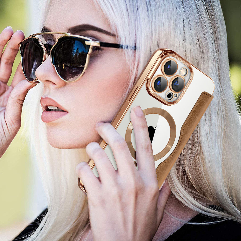 Luxury MagSafe Wallet iPhone Case – Grid Leather Flip Cover, Magnetic Card Holder, Shockproof Protection, Wireless Charging Compatible, Premium Design for iPhone Models