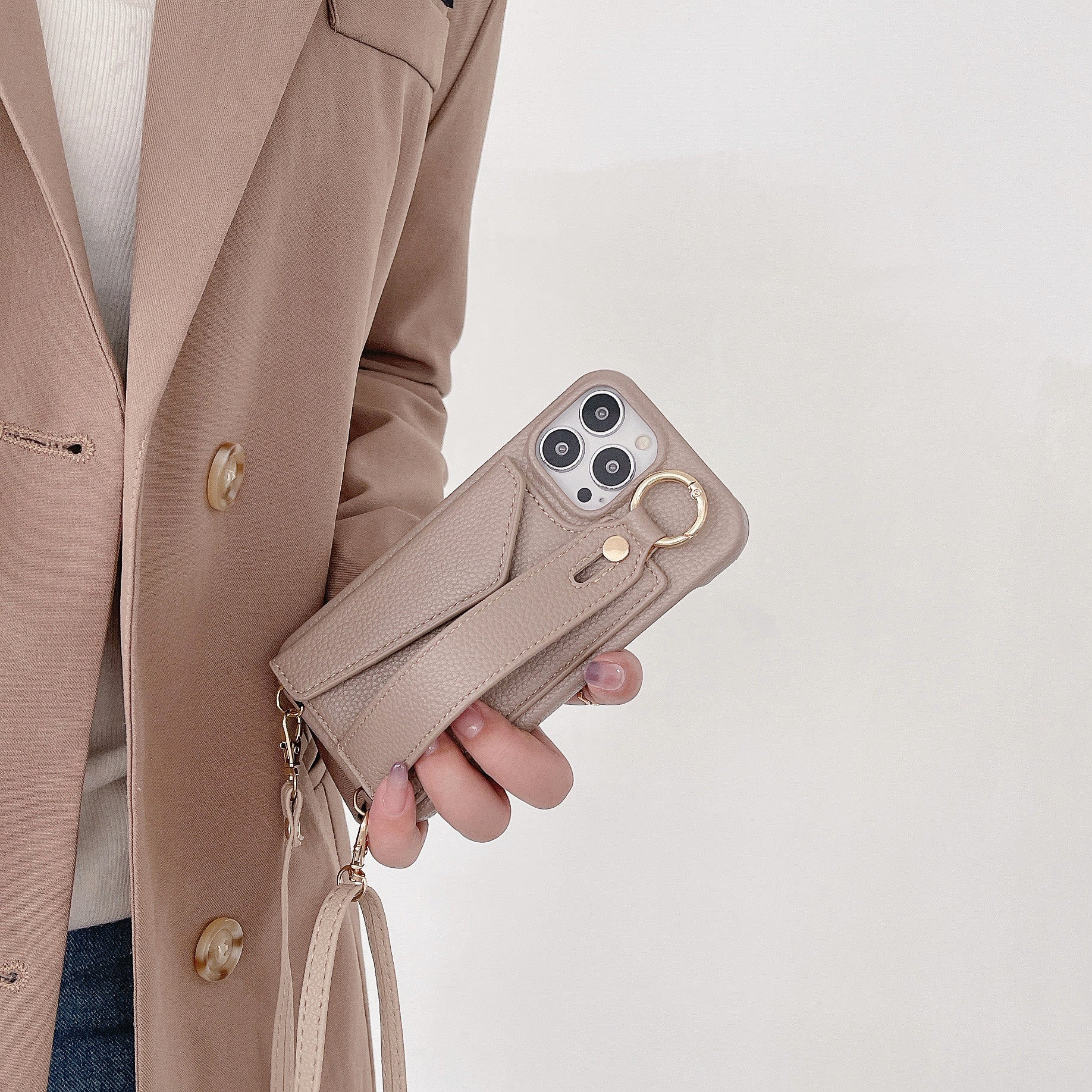 Luxury Crossbody Leather Wallet iPhone Case – Wrist Strap, Ring Holder, Card Slot, Shockproof Protection, Stylish Design for iPhone