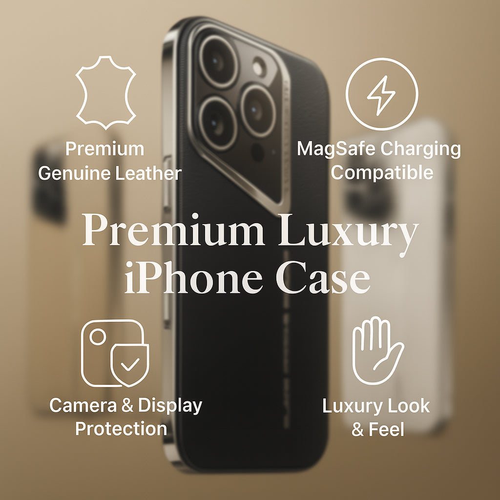 Black phone case with features highlighted on a blurred background