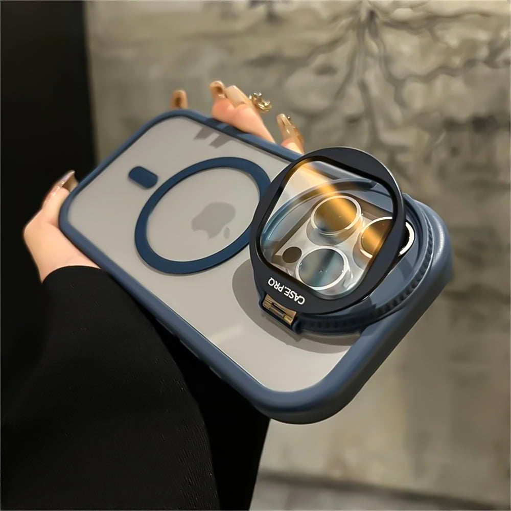 Luxury Glass Camera Stand iPhone Case - Transparent Magnetic Acrylic Cover, Wireless Charging Compatible, Case for iPhone