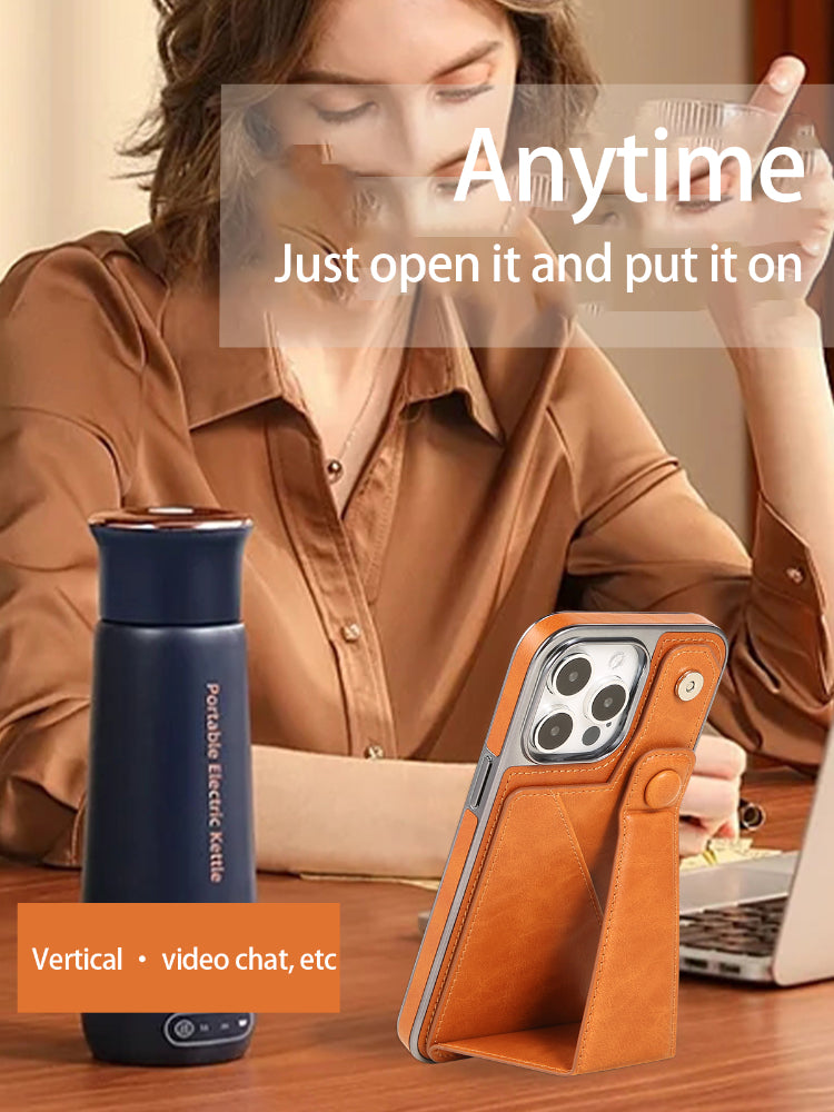 Luxury Electroplated Leather iPhone Case – Stand Card Holder, Premium Anti-Fall Protection, Stylish Design, and Durable Cover for Ultimate Convenience