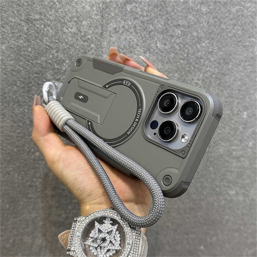 Deluxe Armor Stealth Bracket iPhone Case – Magnetic Super Fall Proof, Hard Shell with Lanyard, Protection for iPhone Models