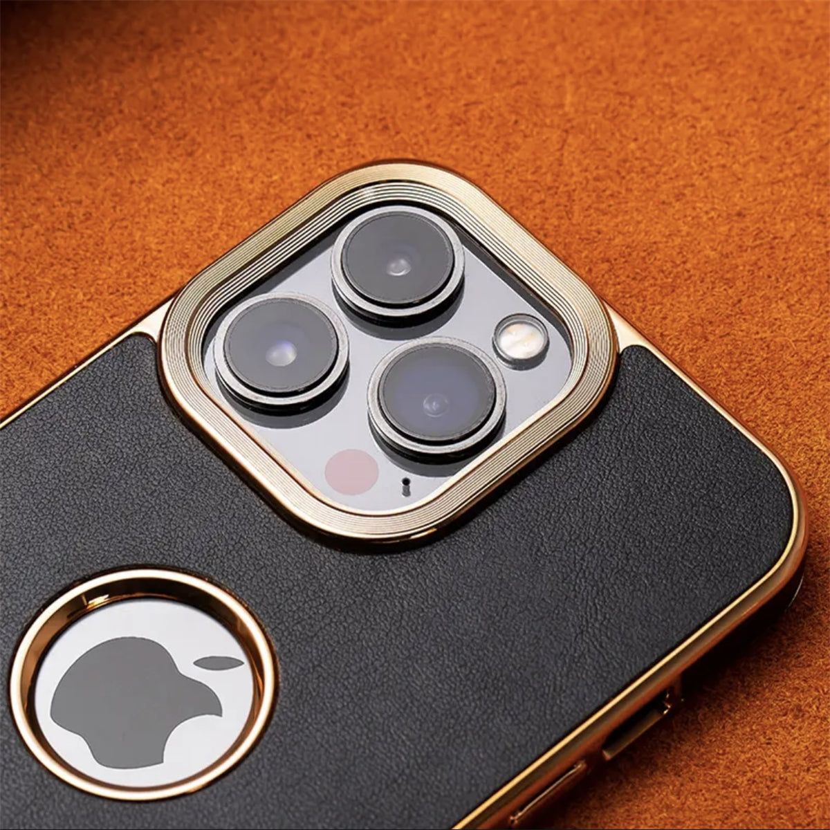 Luxury Business Cowhide Leather iPhone Case – Plating Shockproof Cover for iPhone Models, Sleek and Durable Design