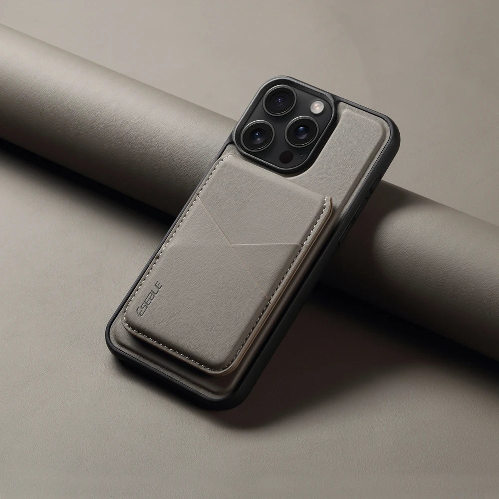 Luxury Magnetic Leather Wallet iPhone Case – 2-in-1 MagSafe Card Holder, Kickstand, Shockproof Protection, Premium Design, Wireless Charging Compatible for iPhone Models