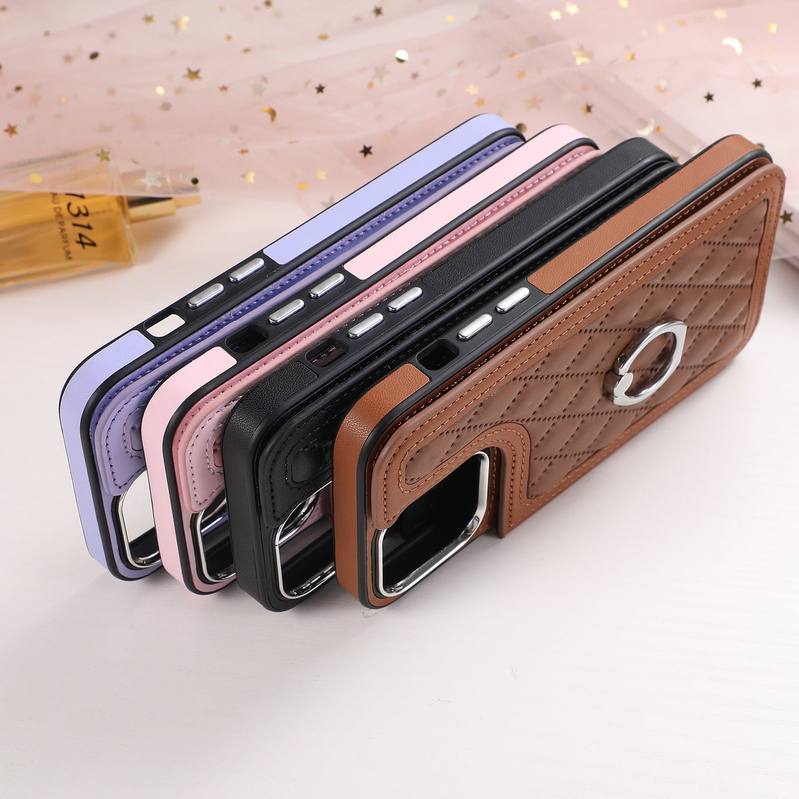 Luxury Crossbody RFID Leather Wallet iPhone Case – Card Slot, Ring Holder, Double Buckle, Lanyard Bag Cover, Magnetic Closure
