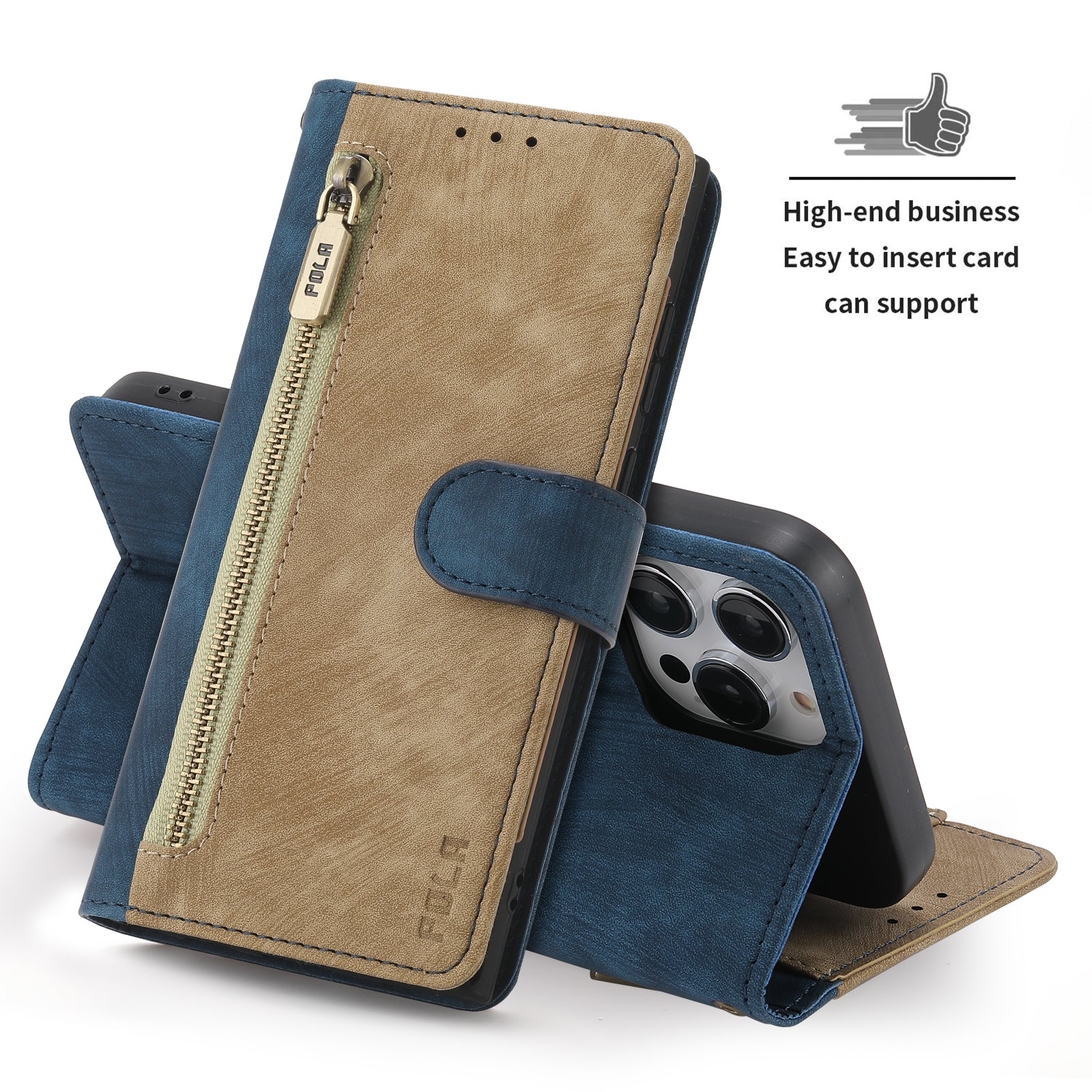 RFID Blocking Leather Wallet iPhone Case – Zipper Flip Cover, Card Slot Holder, Magnetic Stand, Shockproof Protection, Premium Design for iPhone