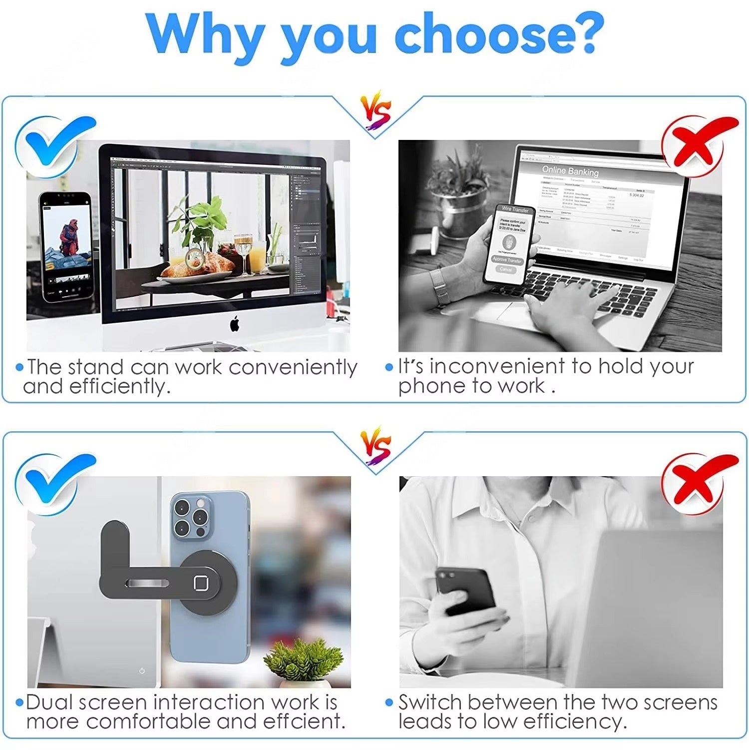 Premium, Magnetic Laptop Phone Holder Slim, Foldable, Adjustable Mount for Computer Monitor Side Compatible with Apple iPhone